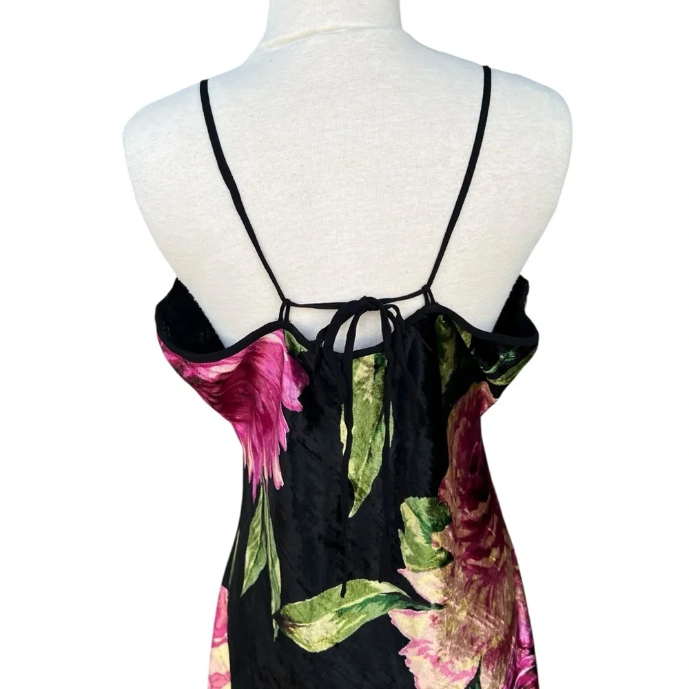 VTG Whimsigoth Velvet Floral Slip Dress Strappy Back 90s Nolita Romantic Vamp XL - Picture 9 of 17
